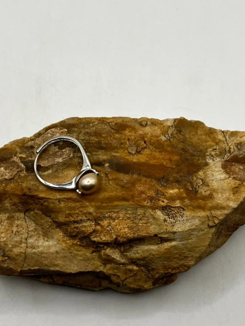 .925 925 Sterling Silver Ring Genuine Freshwater Peach Pearl Adjustable NEW